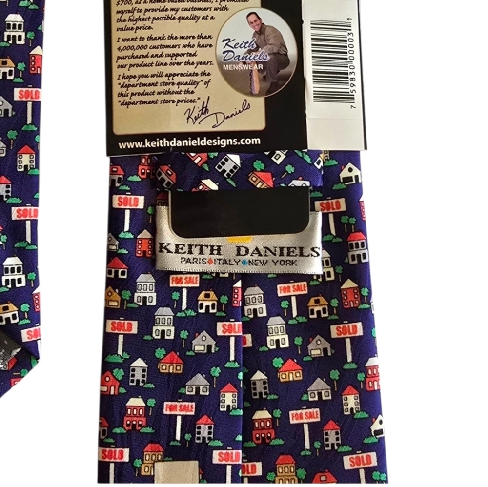 Men's Blue Realtor House Pattern Tie work office